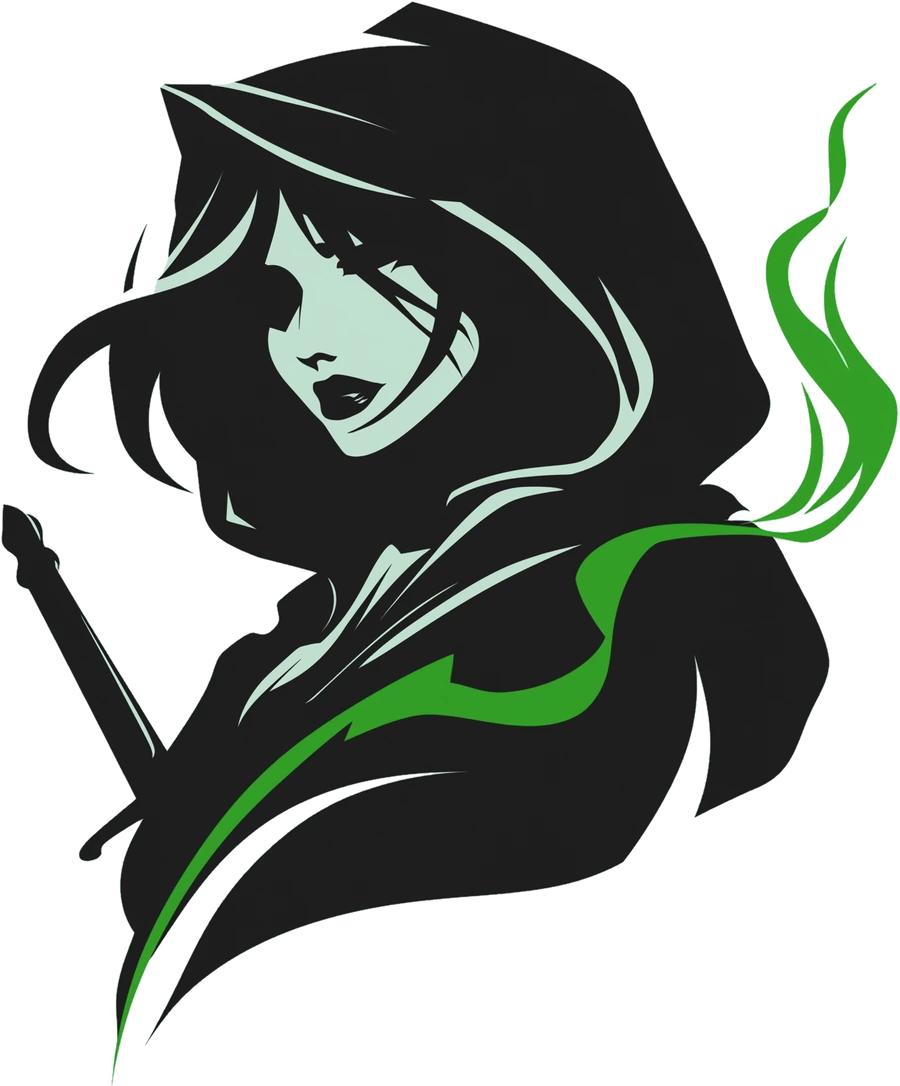 AI-generated image: the Ziii character mark, a hooded figure in silhouette