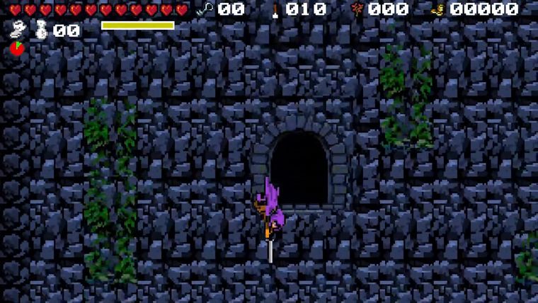 A dungeon entrance set into old stone walls